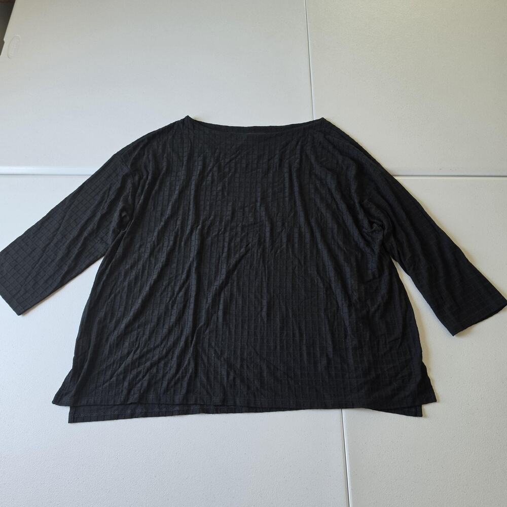 J. Jill Tunic Top Womens XL Black Wearever Boat Neck 3/4 Sleeve Textured Jersey